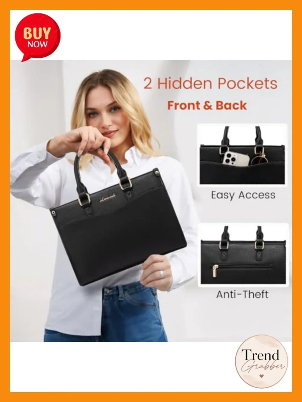 PU Leather Satchel Tote Bag with Matching Clutch Crossbody 3 Ways